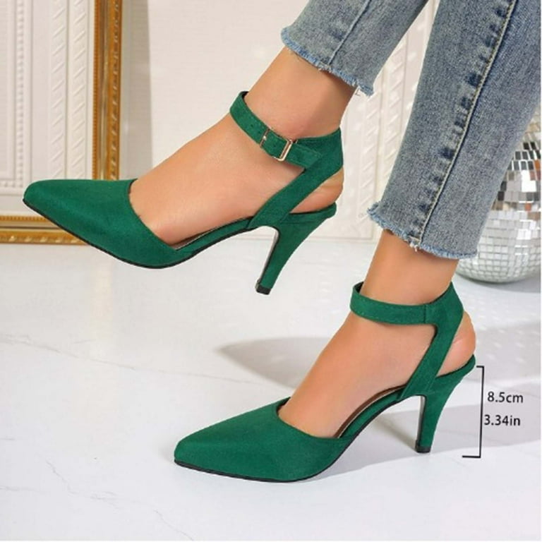 Women's Ankle Strap High Heels Pointed Toe Buckle Dress Shoes