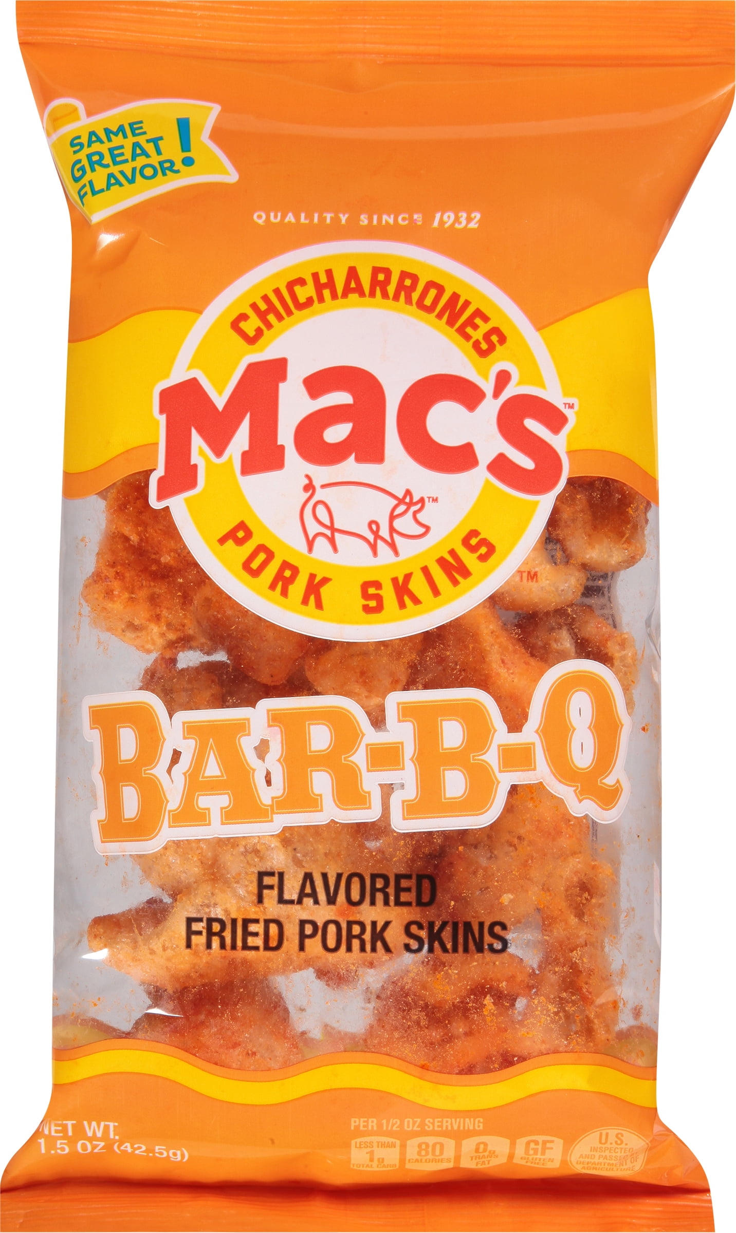 Mac's Bar-B-Q Crispy Fried Pork Skins, 1.5 oz Bag