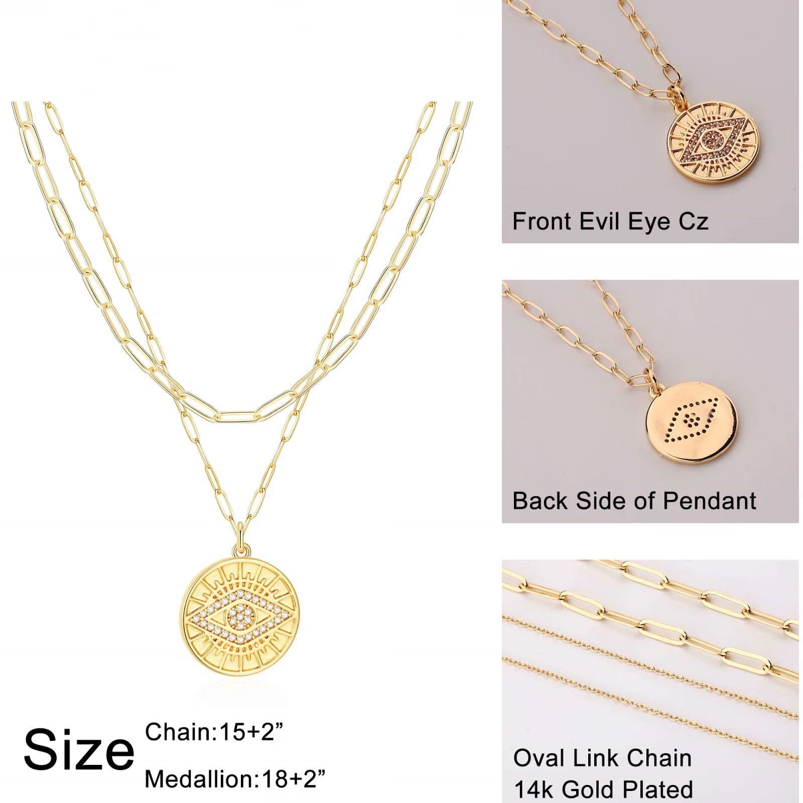 IEFSHINY Lock Necklace for Women 14K Gold Plated Cubic Zirconia