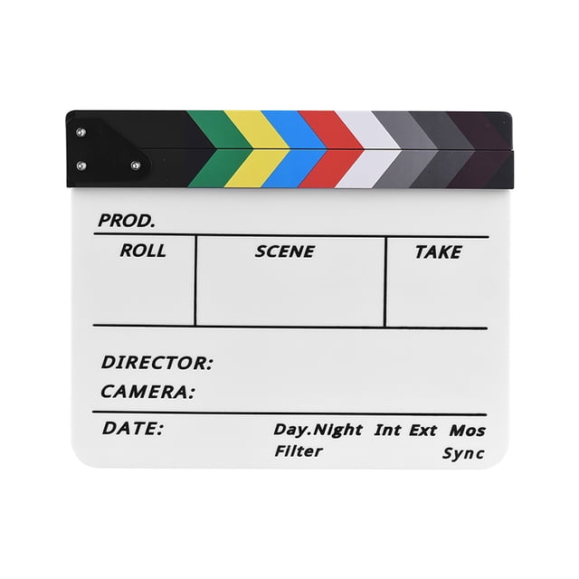 Acrylic Movie Clapperboard with English Lettering - Built-in Magnet for Stable Closure, Includes Marker & Random Color Eraser - 11.8"x9.6" Professional Film/TV/Ad Shooting Tool (Black & White or