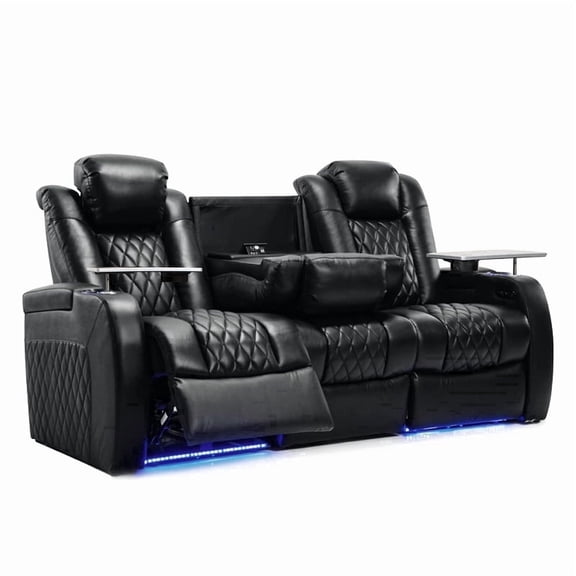 Weilianda Luxury Home Theater Seating Electricity Recliner Power Headrest Recliner Top Grain Leather Movie Chair Gaming Sofa with Tray Table USB Charging Cup Holders,Row of 3 Center Console