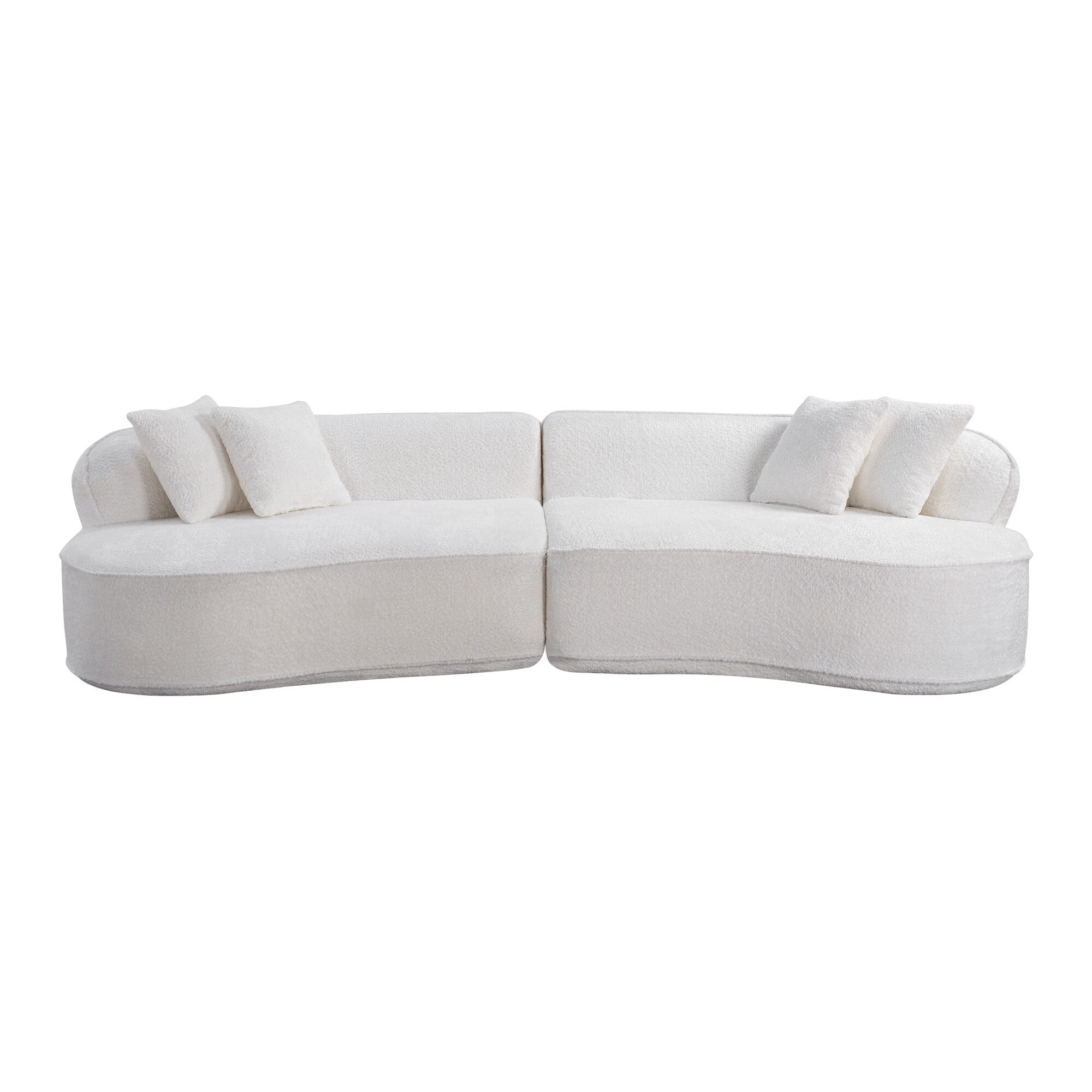 DEALTOPS 114" Modular Boucle Curved Sectional Sofa, 4-Seater Cloud Couch with No Assembly, White