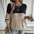 thumbnail image 3 of Women'S 2025 Autumn Fashion Long Sleeve Color Block Oversized Sweater Casual Round Neck Knit Top Pullover Black L, 3 of 8