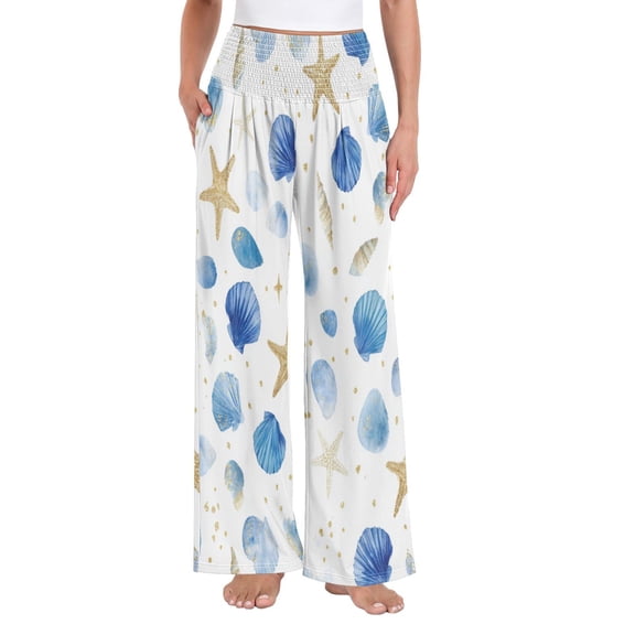 Women's Casual Pants & Capris, Soft Stretch Smocked with Pockets, Cotton-like Modal for Home/Yoga Exercises, Little Starfish,S