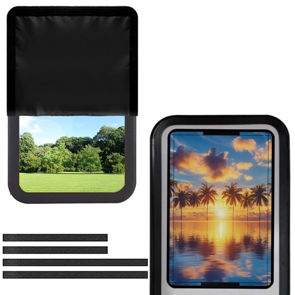 POLERO RV Door Window Shade Cover, Foldable Sun Shade Windshield Blackout Shower Curtains Coverage Accessories Fits for Most RV Interior Door, Hawaii Ocean Palm Tree (17.3" X 26")