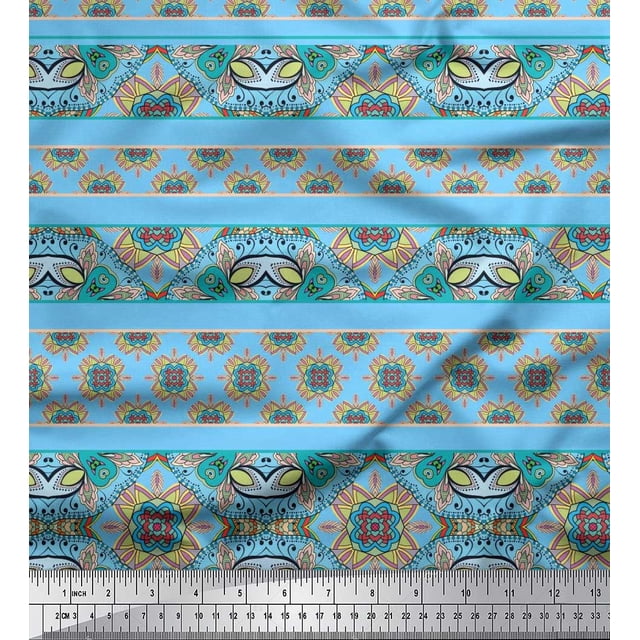 Soimoi Bleu Modal Satin Tissu Rayé, Insecte & Floral Kaléidoscope Tissu Imprimé par Yard 42 Pouces de Large