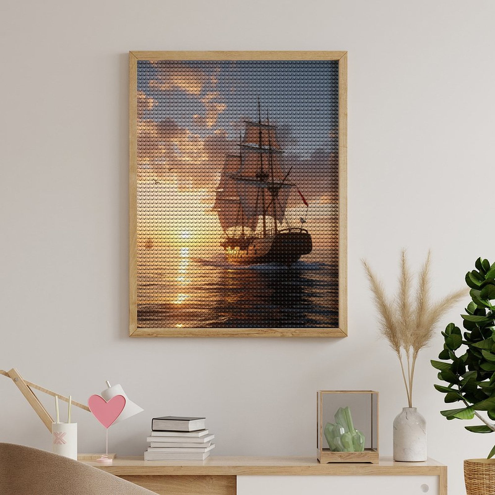 Diamond Art Kits for Adults, Sailing Ship Sunset Ocean Voyage 5D Diamond Painting Kits for Adults Beginners, DIY Full Drill Diamond Painting, Gem Art and Crafts 12x16