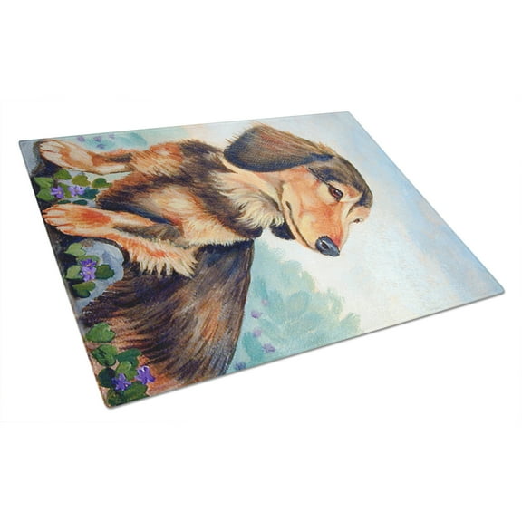Carolines Treasures 7023LCB Dachshund chocolate and tan Long Haired Glass Cutting Board - Large- 15 x 12 in.