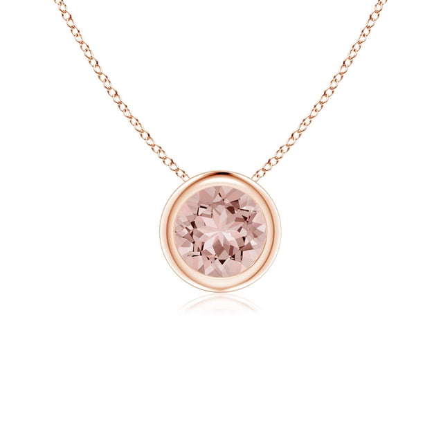 Angara Collier en Morganite Naturel - Pendentif Solitaire Rond en Morganite avec Lunette en Or Rose 14K pour Femmes