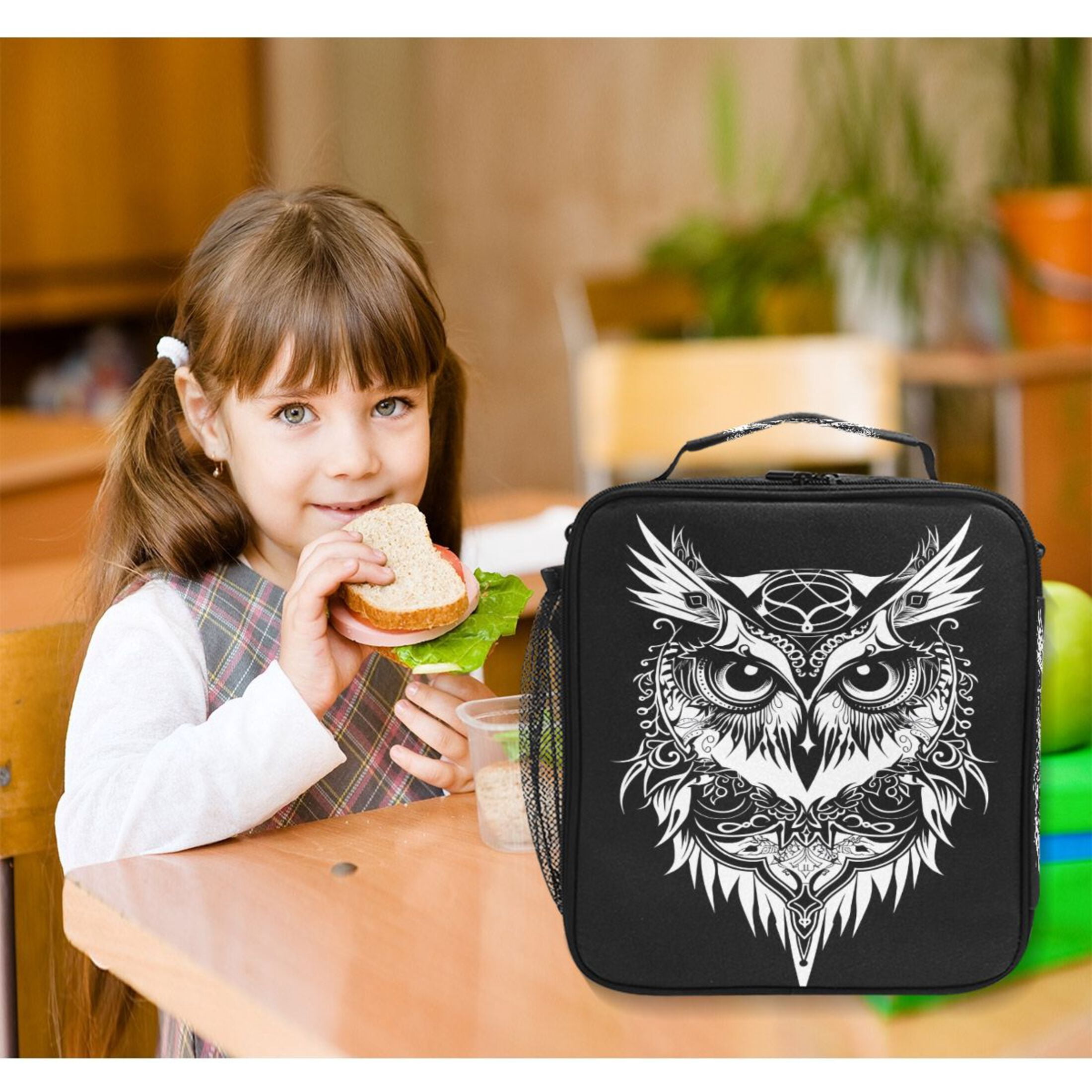 ALAZA Cool Owl on Black Lunch Box Insulated Lunch Bag Reusable Thermal Cooler Tote School Picnic