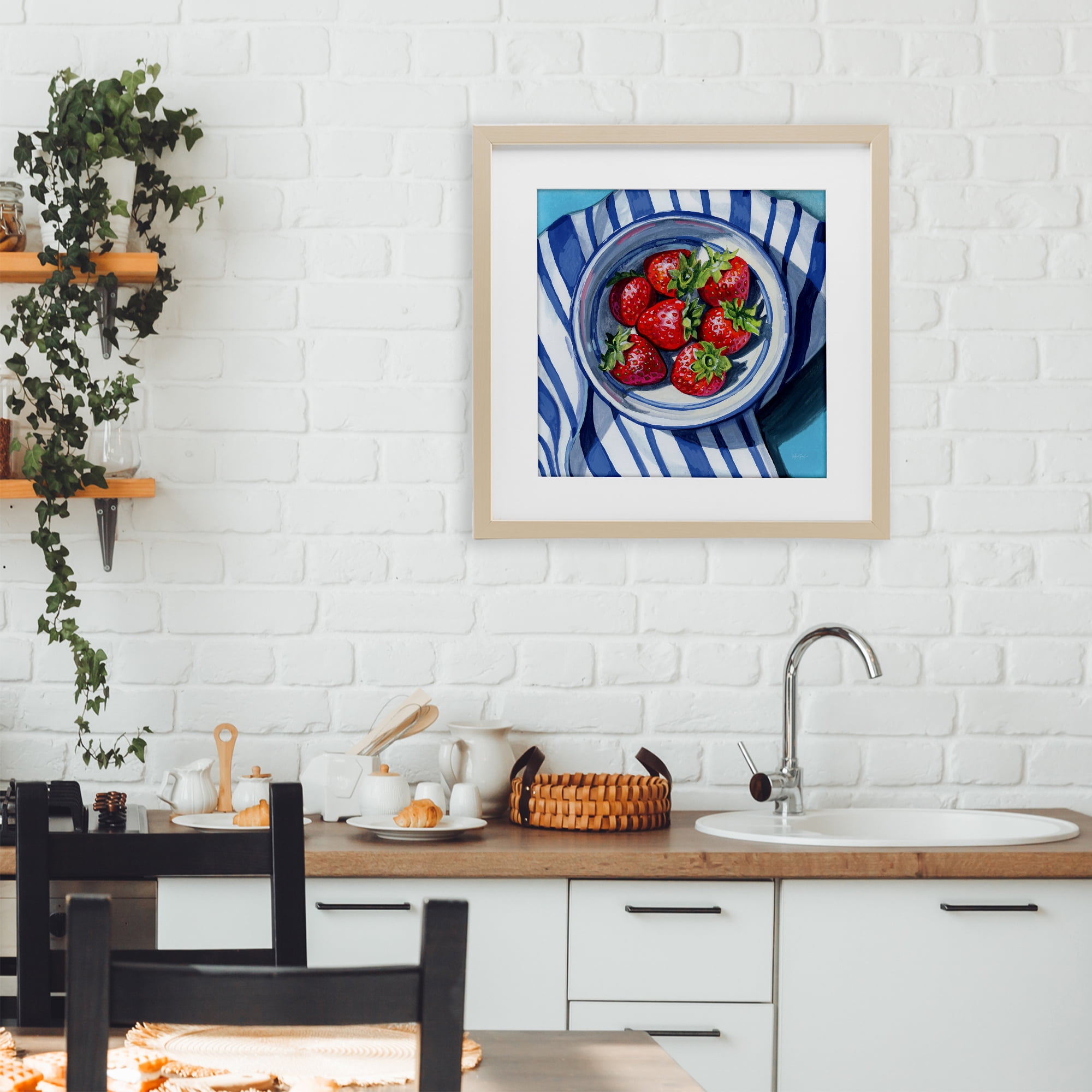 Stupell Industries Fresh Picked Kitchen Strawberries Birch Framed Print Under Glass, design by Kate Jarvik Birch