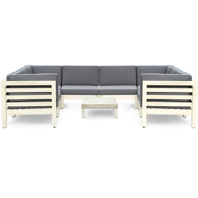 Noble House Oana 9pc U-Shaped Sectional Sofa Set Cushion Weather Gray/Dark Gray