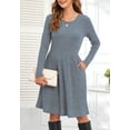 thumbnail image 2 of ANYJOIN Women's Knit Sweater Dress Long Sleeve Pleated Loose Casual Dress with Pockets Knee Length, 2 of 5