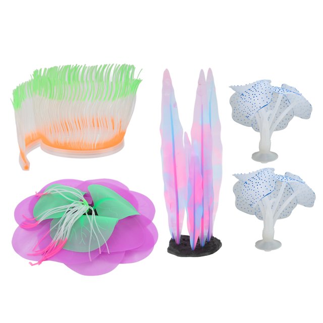 5pcs Glow Aquarium Decorations Glowing Effect Silicone Simulation Coral Plant for Fish Tank Decorations