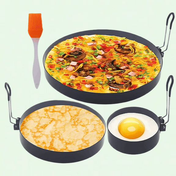 Stainless Steel Non Stick Cooking Rings Set - 8 Inch Omelet Ring, 6 Inch Pancake Ring, 3.5 Inch Egg Ring for Griddle Frying Eggs