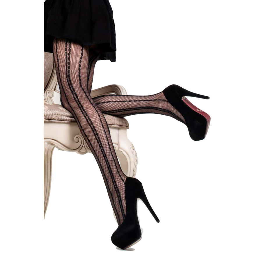Geo Pindot Striped Fishnet Tights 