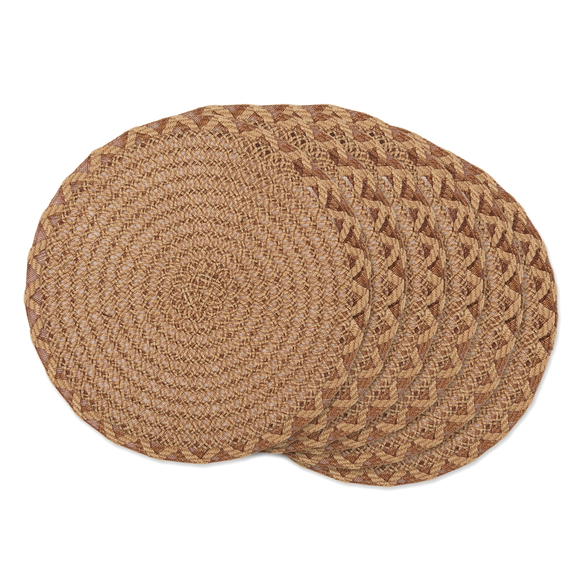 Set of 6 Brown Decorative Woven Round Placemats, 15"