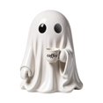 thumbnail image 2 of Halloween Ghost Holding Coffee Cup Figurine, Cute Funny Ghost Coffee Bar Resin Ornament, For Home Coffee Nook Tabletop Centerpieces Indoor Shelf Halloween Party Supplies,B, 2 of 8