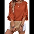 thumbnail image 2 of Top de Encaje con Cuello Redondo y Mangas Cuartos Irregulares, Color Naranja, Talla M, 2 of 8