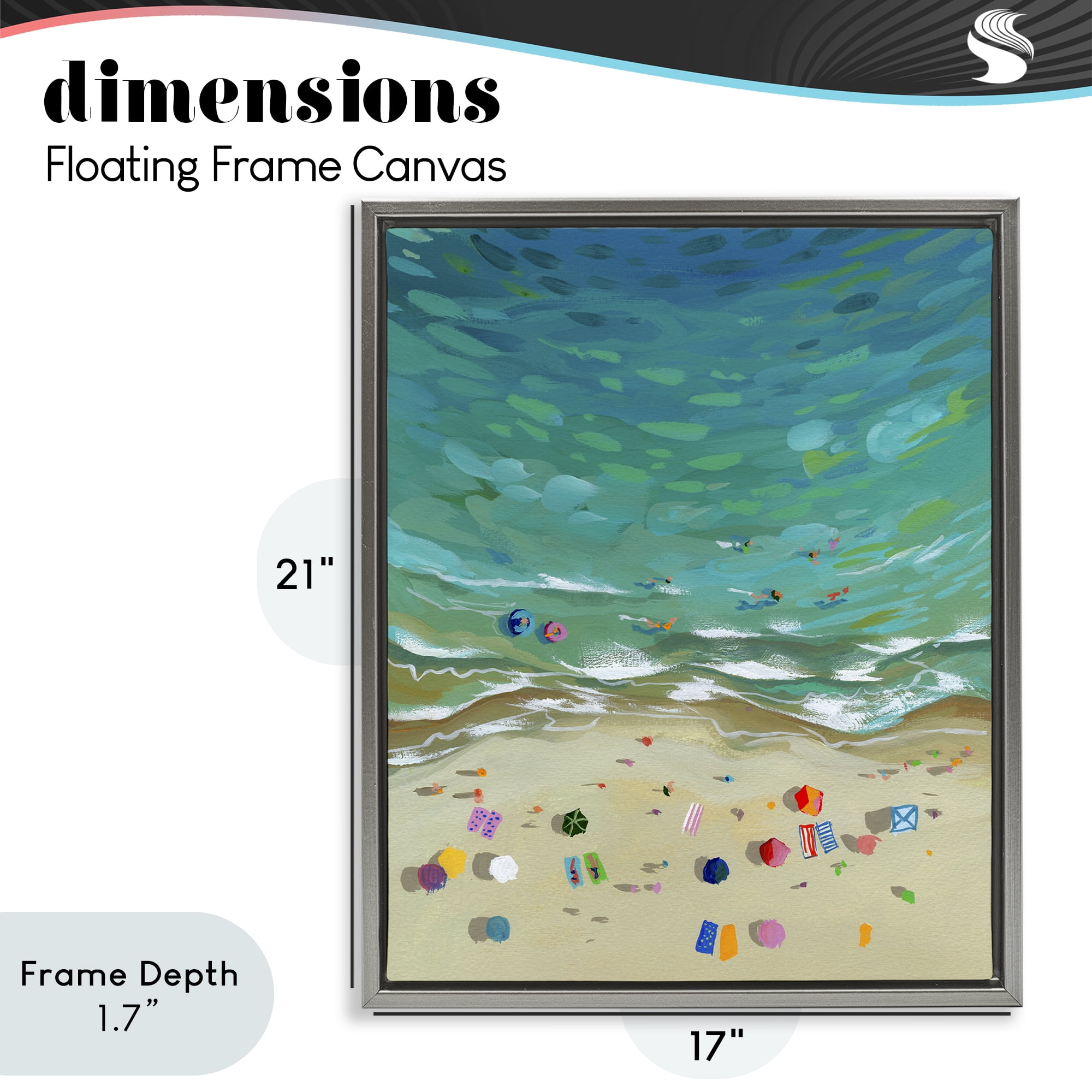 Stupell Industries Aerial Beachside with Umbrellas Gray Framed Floater Canvas Wall Art, design by Brook Page