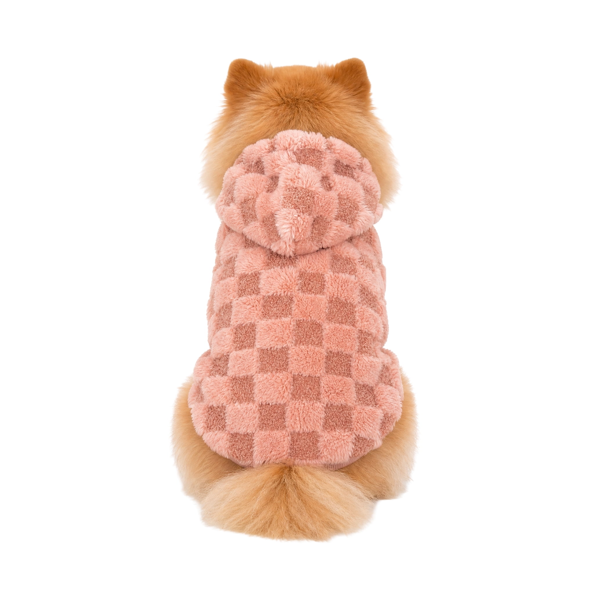 Oodles Checkerboard Fall Sherpa Dog Hoodie, Red, Small