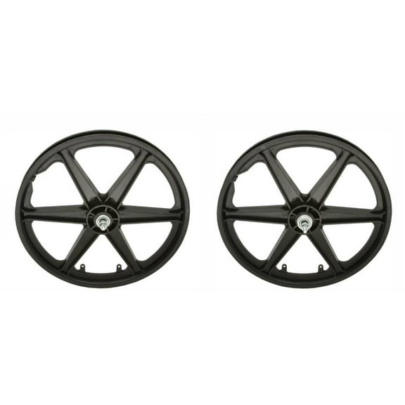 Black Plastic 20" 6 Spoke Wheel Set. Front and Rear Free Wheel.