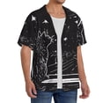 thumbnail image 2 of Balery Star Gazing Cat Illustration Camisa Casual de Manga Corta con Botones para Hombre, Texturizada, Estilo Cubano, para Playa, Verano-XX-Large, 2 of 5