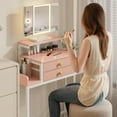 thumbnail image 7 of Pink Makeup Vanity Desk (28.4''W): Lit Mirror, Height-Adjustable Stand & 2 Fabric Drawers (Small Space), 7 of 7