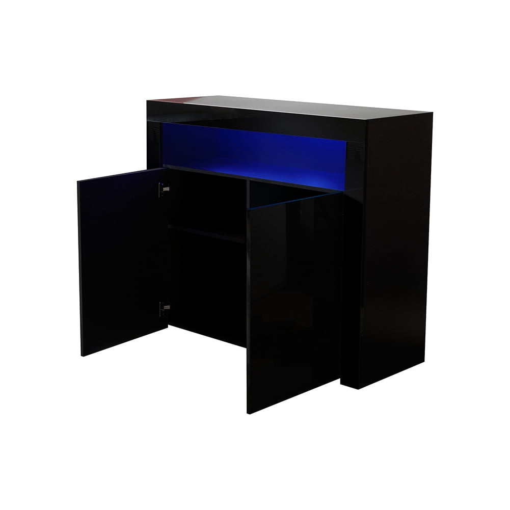 Kadyn Floor Storage Cabinet for Hallway, High Gloss Buffet Storage Cabinet with LED Light, Storage Sideboard Buffet Cabinet with 2 Doors, Black Kadyn Floor Storage Cabinet for Hallway, High Gloss Buffet Storage Cabinet with LED Light, Storage Sideboard Buffet Cabinet with 2 Doors, Black