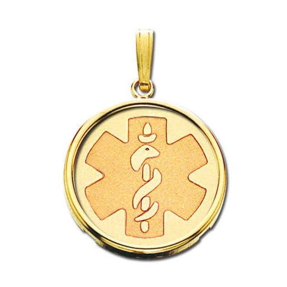 14K Gold Round W/ Bezel Medical Pendant - 1/2 Inch X 1/2 Inch