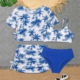 thumbnail image 2 of kpoplk 3 Piece Girls Swimsuit Allover Print Bikini Set and Coordinating Solid Color Cover Up Beach Skirt for 6-14 Years(Blue,10-11 Y), 2 of 6