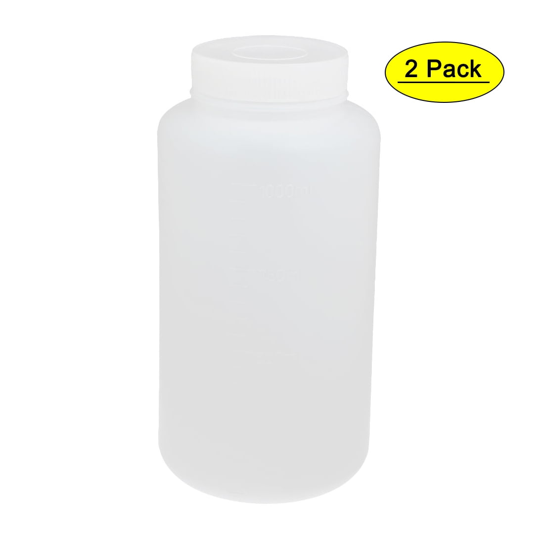 Unique Bargains 2pcs 1000ml PE Plastic Wide Mouth Sealed Liquid Storage Bottle Container White