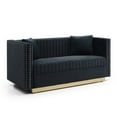 thumbnail image 6 of Contemporary Vertical Channel Tufted Velvet Sofa Loveseat Modern Upholstered 2 Seater Couch for Living Room Apartment with 2 Pillows (Black), 6 of 6