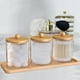 thumbnail image 1 of Jetcloudlive love 3 Pzas Dispensador de Boquilla con Tapas de Bambú Acrílico Transparente para Baño Jars con Bandeja Botes Reutilizables para Baño Dispensador de Hisopos, para Maquillaje Hisopo de Al, 1 of 1