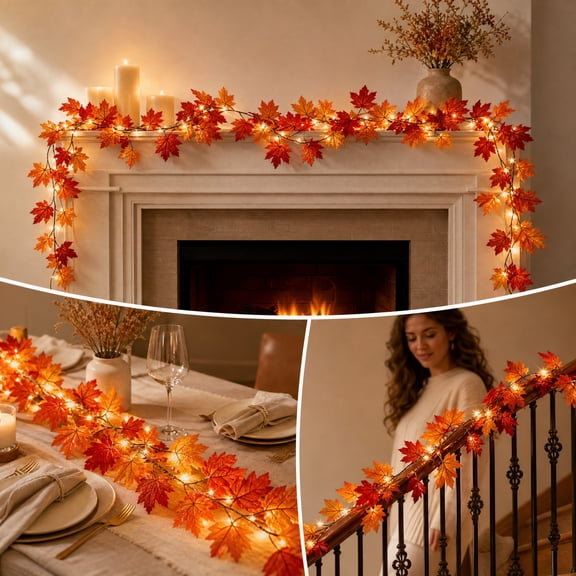 Fall Thanksgiving Halloween Decoration for Home Indoor Outdoor Clearance Under $15.00! Atmospheres Tree Lights With Artificial Maple Leaf Vines Room Party Scene Decor Festive Styling Ornaments