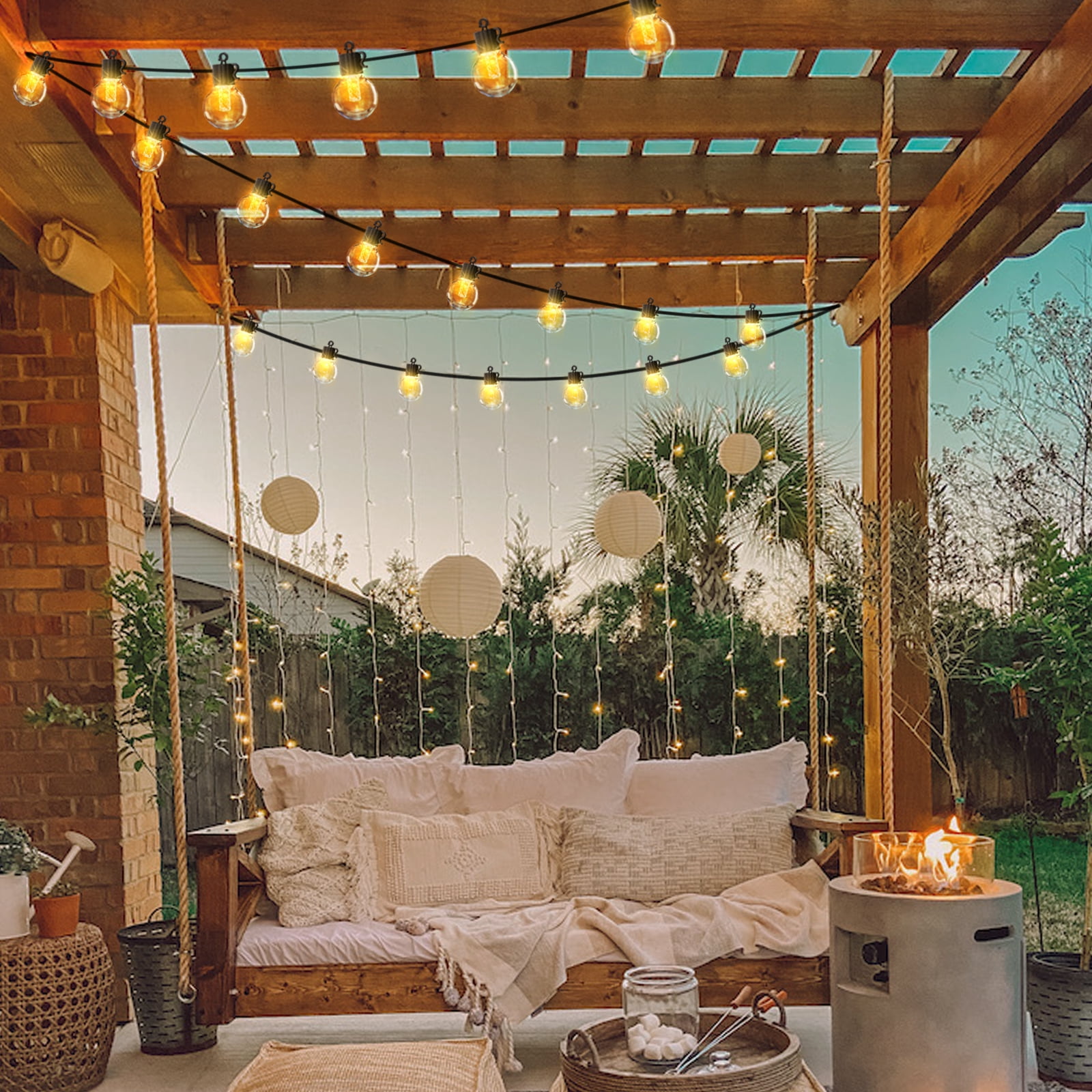 Outdoor Solar String Lights Warm and Colored 50FT 25 LED Lights Waterproof with 8 Lighting Modes USB Charging for Outside Patio Deck Backyard Decor