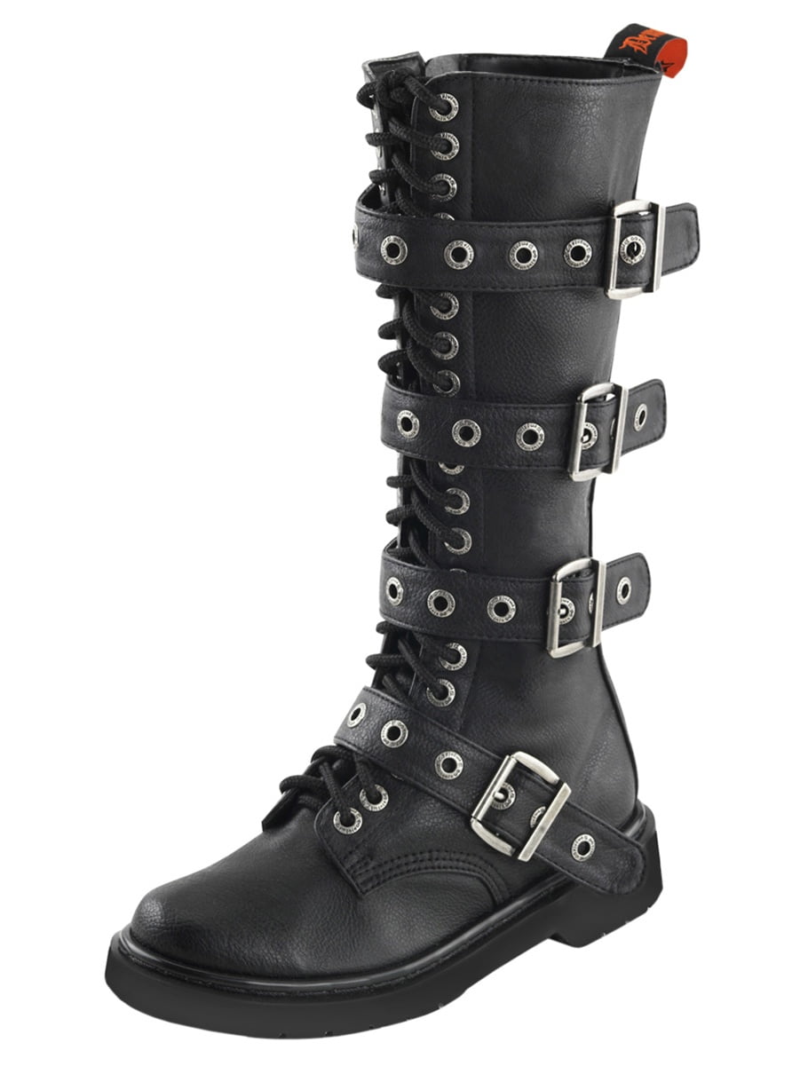 black boots with straps