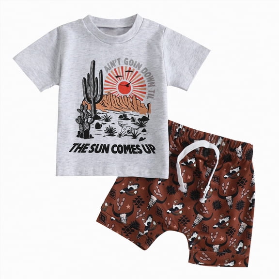 Baby Boy's Clothing Boy Clothes Kids Spring Summer Cotton Sun Printed Short Sleeved Sports 0 3 6 12 18 24 Months Toddler Sweat Outfit Tops Shorts Outfits 2PCS