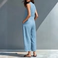 thumbnail image 4 of Linen Jumpsuits for Women Sleeveless Loose Wide Leg Long Pants V Neck Button Down Jumpsuits with Pockets, 2XL, 4 of 4