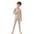 thumbnail image 4 of TiaoBug Kids Thermal Base Layer Set Boys Girls 2 Piece Thermal Long Sleeve Top with Tights Leggings Set Khaki 140, 4 of 7