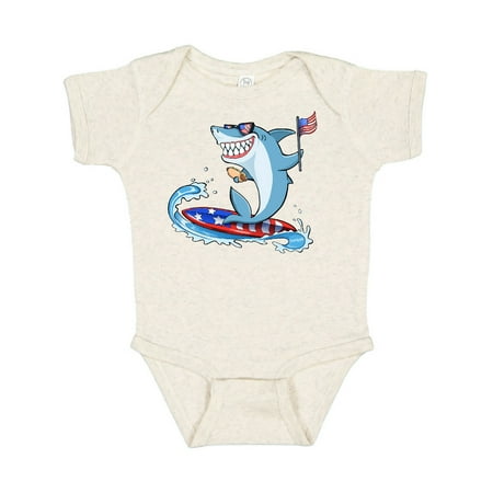 

Inktastic Fourth of July Shark Surfing Gift Baby Boy or Baby Girl Bodysuit