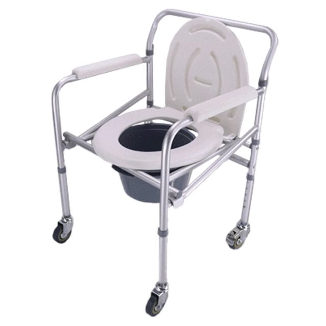 SILLA CON TAPA Y RUEDAS/CASTOR TOLIET ESTRUCTURA DE ALUMINIO-AWC02-MARCA HANDY