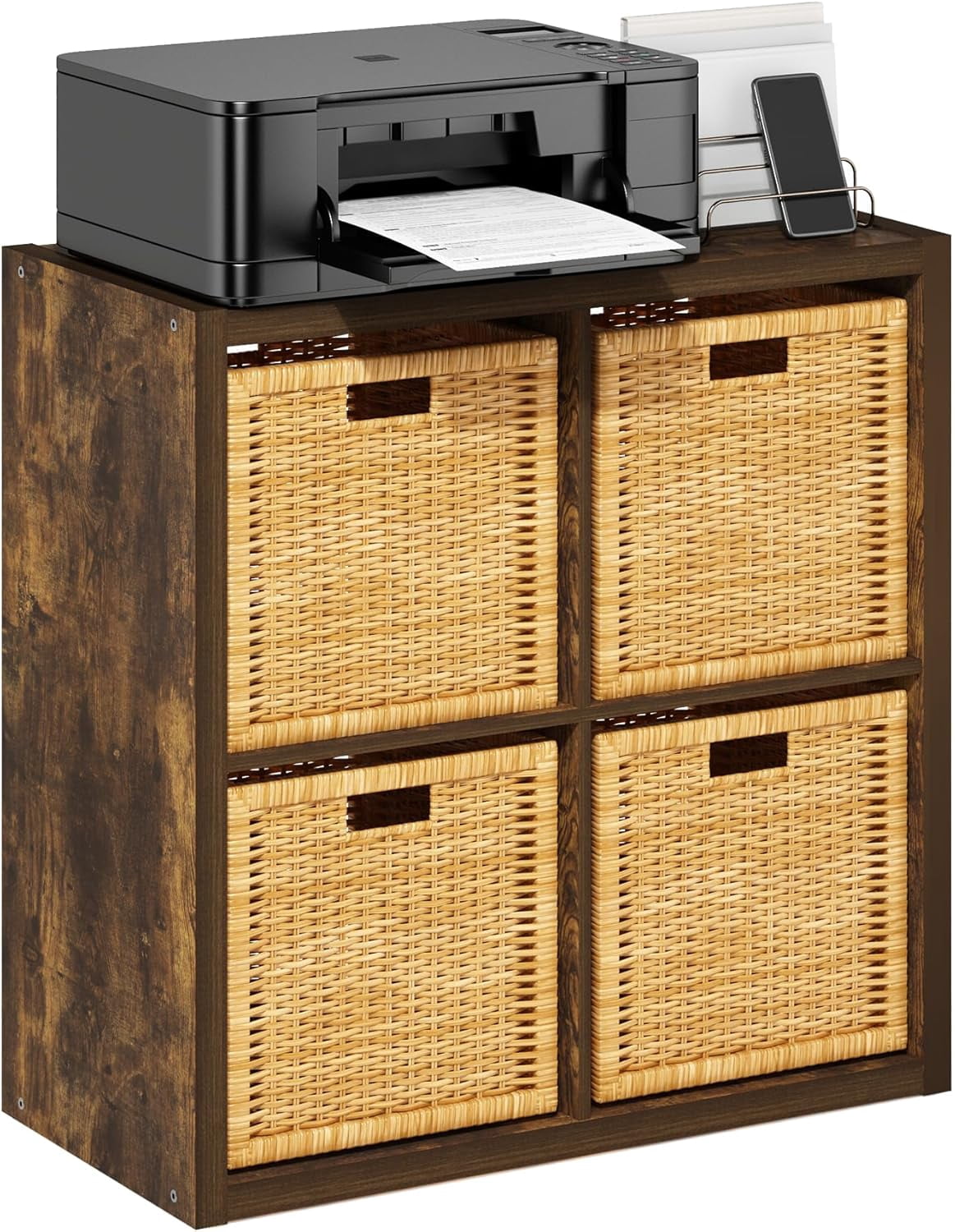 SONGMY Cubicle Open Back Decorative Cube Storage Organizer, 4-Cube, Amber Pine