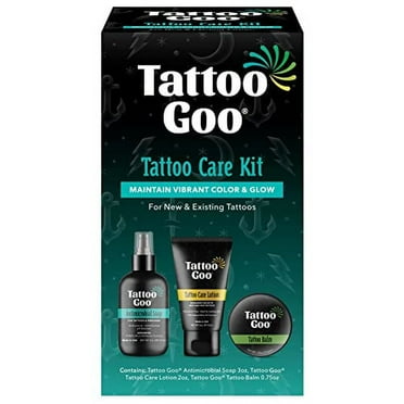 Tattoo Goo Aftercare Kit Includes Antimicrobial Soap, Balm, and Lotion, Tattoo Care for Color Enhancement   Quick Healing - Vegan, Cruelty-Free, Petroleum-Free (3 Piece Set)
