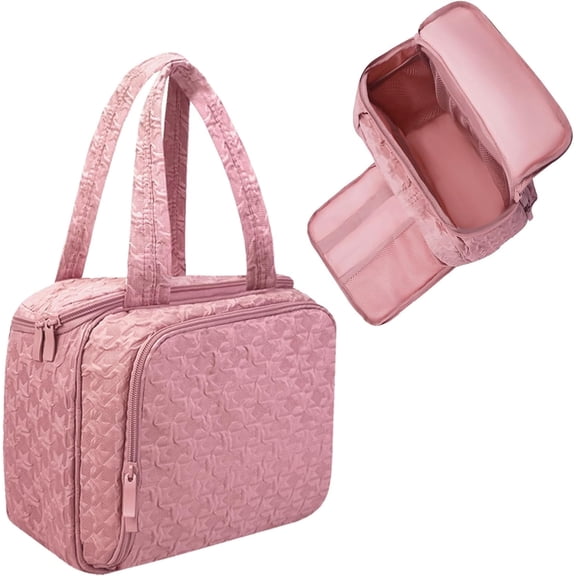 Travel Toiletry Bag for Women Large Capacity Make up Bags for Woman Water-Resistant Pink Puffy Cosmetic Organizer Bags for Makeup