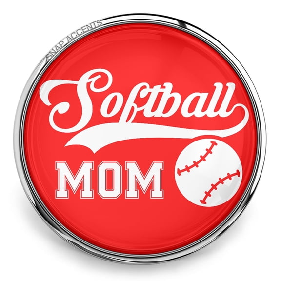 Choose Color | Softball Mom Snap Jewelry Ginger Charm Button, For Interchangeable DIY Customizable Accessories