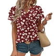 thumbnail image 6 of cocolona Womens Summer Casual Dressy Blouse V Neck Ruffle Short Sleeve Front Pleated Tops Fashion Floral Print T-Shirts, 6 of 6