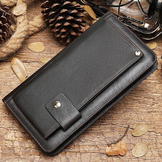 Cartera de cuero genuino para hombre, bolso de mano, bolso de mano informal, moderno, personalizado, billetera retro con múltiples tarjetas
