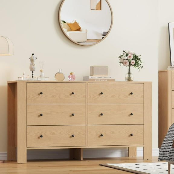 Accreate Dresser for Bedroom Large 6 Drawer Dresser with Deep Drawers Metal Knobs Modern Wooden Double Chests of Drawers for Kids Bedroom Entryway Hallway