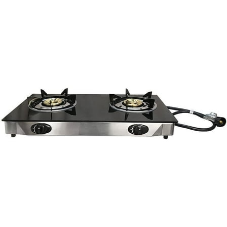 Deluxe Propane Gas Range 2 Burner Stove Tempered Glass Cooktop Auto Ignition